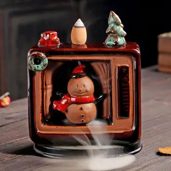 

Christmas Decoration Backflow Incense Burner Trendy Snowman Ceramic Censer Smoke Waterfall Incense Cone Sticks Holder Home Decor