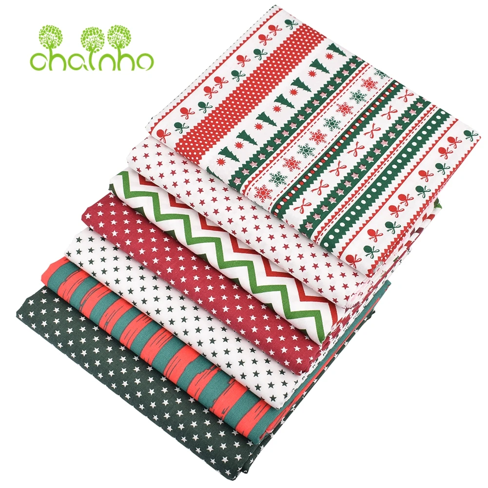 Chainho,Christmas Geometric Pattern Printed Twill Cotton Fabric,Patchwork Cloth For DIY Sewing Quilting Baby&Children's Material