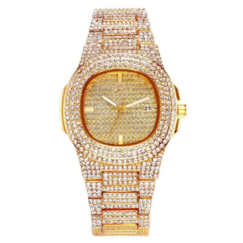 Gold Золотые, серебряные, розовые, кварцевые, модные, квадратные, Роскошные, Гипсофилы, набор, стальной ремешок, часы, стразы, календарь, наручные часы, женские часы - Цвет: Gold