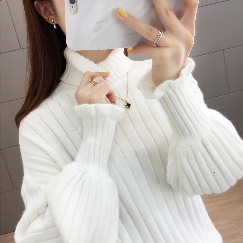 

Turtleneck Warm Thick Solid Winter Pull Femme Knitted Sweater Pullover New 2019 Loose Sueter Mujer Female Jumper Women