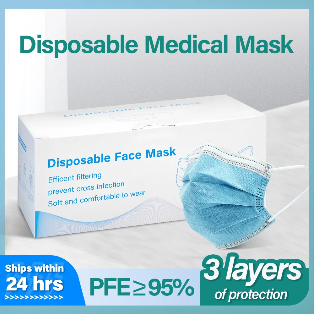 

50PCS Disposable Surgical Mask Medical Mask, Disposable Face Masks Elastic Ear Loop Dust Filter Safety Mask