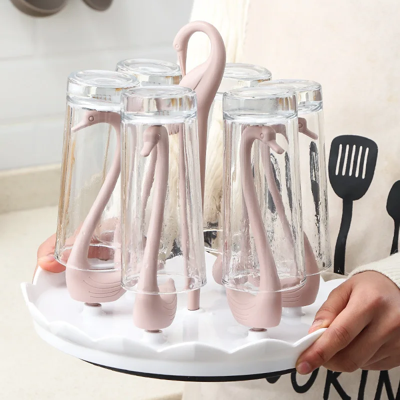 

Creative Rotating Cup Storage Rack Durable Swan Shape Glass Cup Shelf Innovative Round Base Rugged Drinking Cup Sundries Shelf