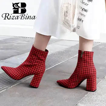 

RizaBina 8 Colors Ankle Boots For Women Sexy Party Ladies Thick Heel Shoes Women Wedding Pointed Toe Female Footwear Size 34-39