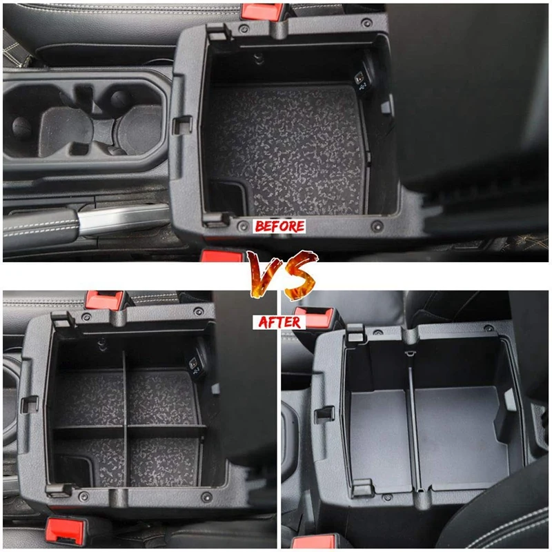 NEW-Center Console Organizer Tray ABS Armrest Storage Box with Insert Divider for- Jeep Wrangler JL/JLU, Jeep Glad