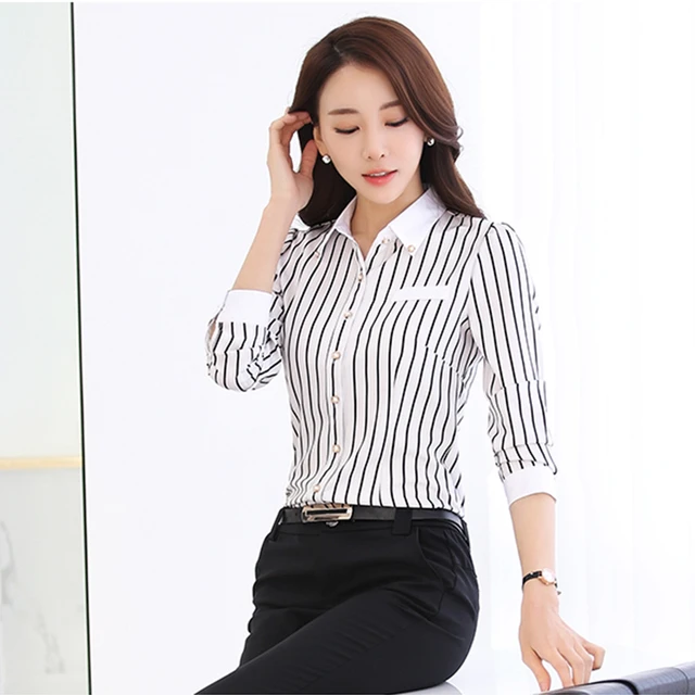Camiseta de rayas blancas y negras profesional de manga larga blusa de de manga larga para mujer - AliExpress