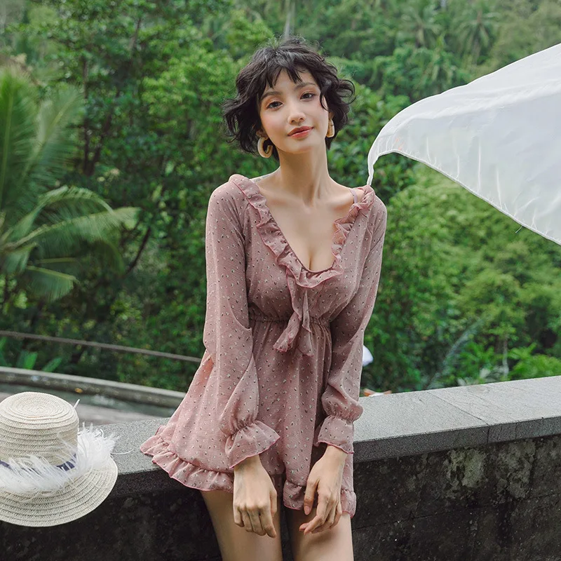 

2019 New Style Floral-Print INS-Style Conservative Belly Covering Slimming-Split Type Hot Springs Skirt-Swimwear Women's Three-p
