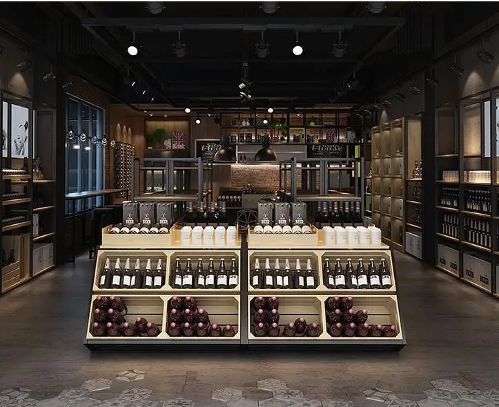 Wine island cabinet display rack water table high and low table food promotion Duitou supermarket shelf