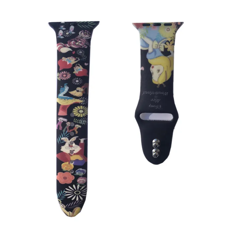 YUKIRIN Cartoon Stitch Lion King Little Mermaid Silicone Sport Band For Apple Watch Series 5 4 3 2 1 Wrist Strap Case for iWatch - Band Color: Black Alice Band