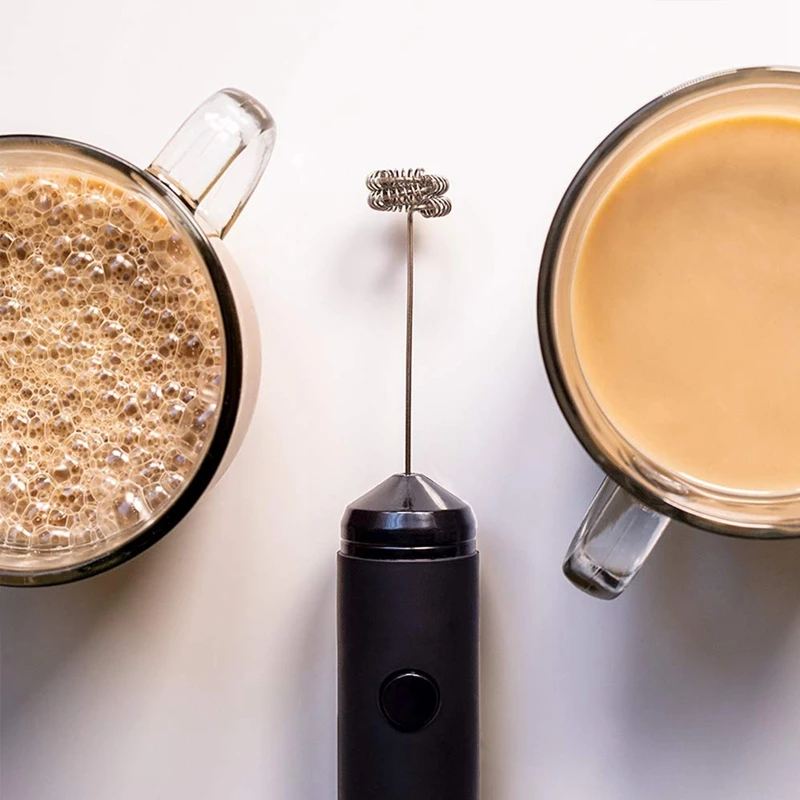 Мини ручной молочный пенообразователь на батарейках, Электрический пенообразователь, включает в себя кухонную подставку, латте, горячий молочный баклажан, кофейную смесь