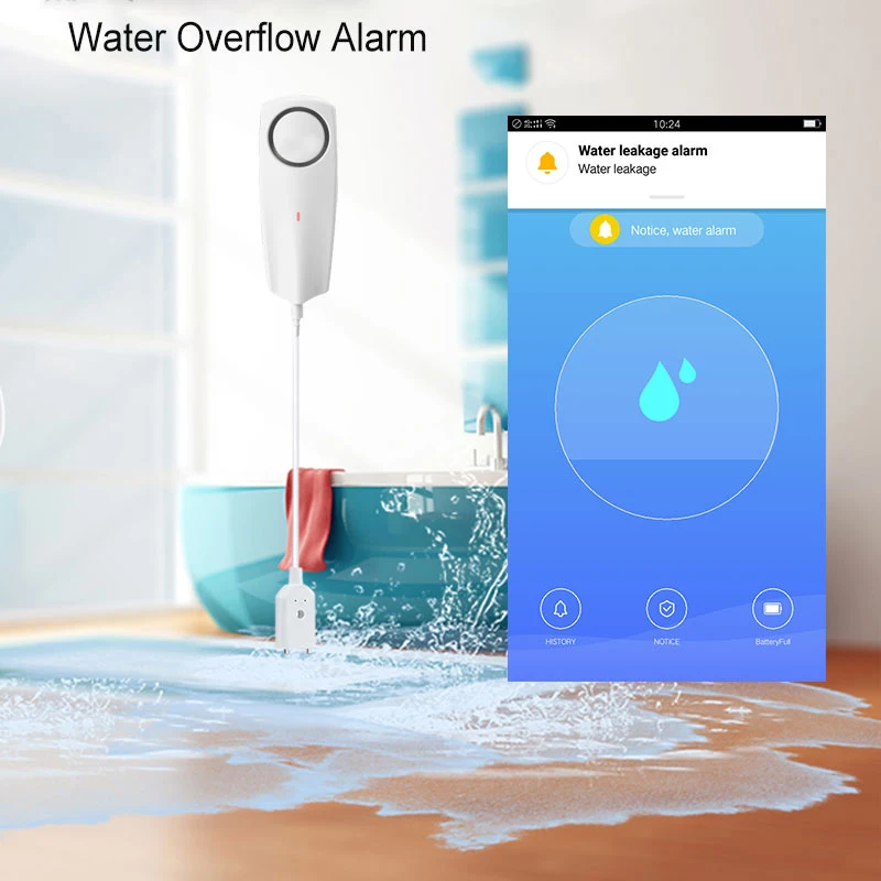 Wi-Fi датчик утечки жидкости Смарт-приложение Alexa Push Alarm оповещения беспроводной детектор уровня воды утечки