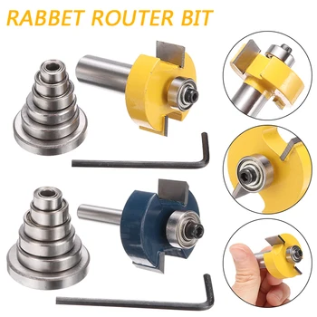

1/2"/1/4" Shank Rabbet Router Bit with 7 Bearings Set For Multiple Depths 1/2" 7/16" 3/8" 5/16" 1/4" 3/16" For Wood Woodworking