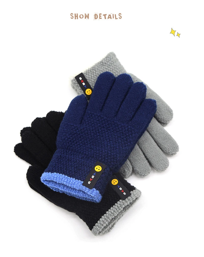 Wecute Child Gloves for 6-10years Boys Autumn and Winter Warm Gloves Simple Smiley Knitted Woolen Gloves Outdoor Cycling Soft Baby Accessories discount
