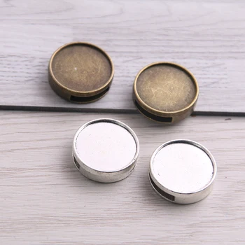 

SWEET BELL 16pcs 15mm Inner Size Two Color Tooth Round Leather Slider Beads Blank Cabochon Setting Diy Bracelet Making