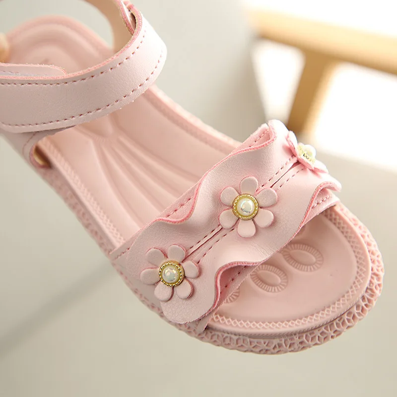 SKOEX/сандалии для девочек с цветочным узором; сандалии принцессы с открытым носком на застежке-липучке; праздничное платье для маленьких девочек; обувь для маленьких детей
