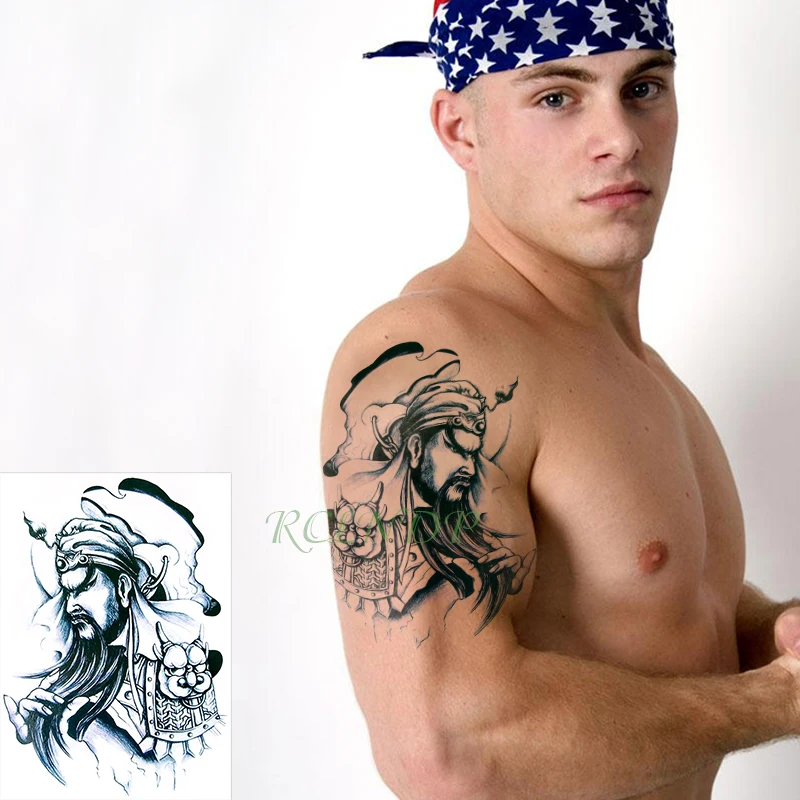 Waterproof Temporary Tattoo Sticker Guan Yu China History Hero Tatto Leg Arm Tattos Flash Tatoo Fake Tattoos for Men Women Boy | Красота и