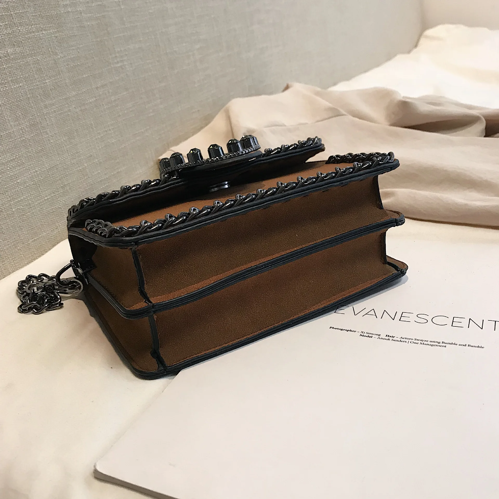 

Stereo Stereotypes Dull Polish Square Sling Bag Punk Style Men's Chain Shoulder Oblique WOMEN'S Bag