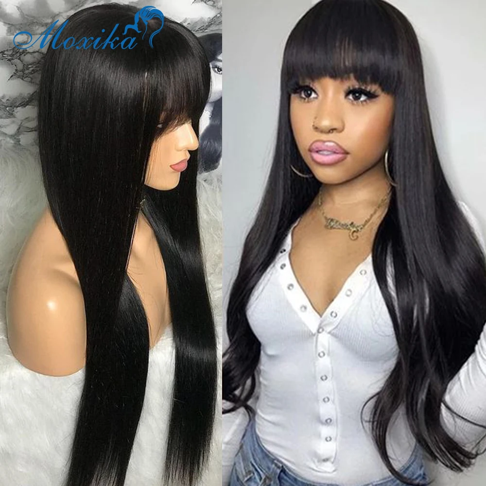 Black Human Hair Wigs Bangs Wig Brazilian Hair Bangs Black Women
