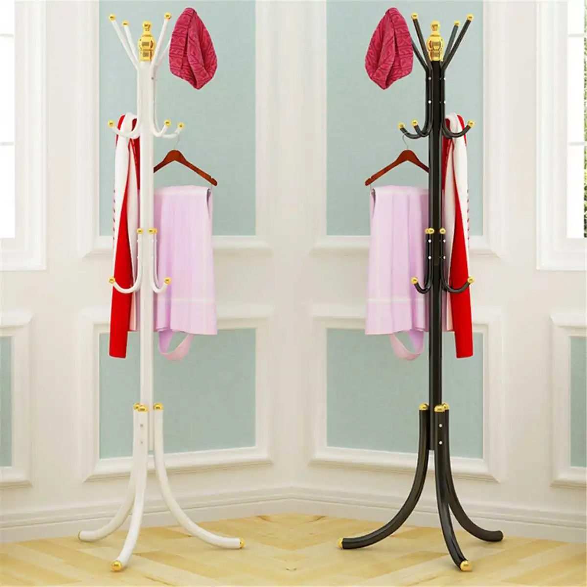 

Hot New Luxury Thicken Metal Standing Clothes 12 Hooks Hanger Coat Rack Floor Living Room Bedroom Furniture Hat Clothing Stand H