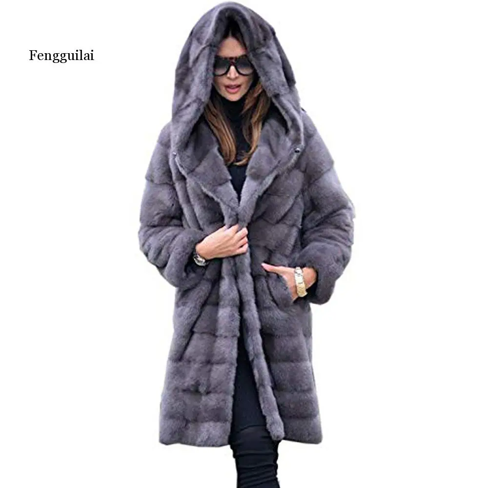 Comprare Di nuovo Modo Reale della Pelliccia del Visone del Cappotto di Inverno Per Le Donne Con Cofano Natura Completa Coat Pelt Pelliccia di Lusso Giubbotti Cappotto Nero trench e Impermeabili