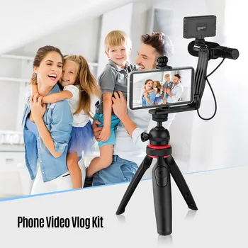 

Tripod Phone Video Vlog Kit Microphone LED Light Phone Clamp Remote Shutter for Smartphone Action Camera DSLR Mirrorless Camera