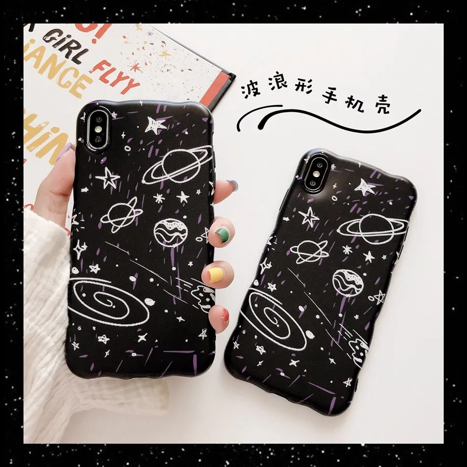 

For iPhone 7 Plus XR X XS Max Case Wave Hand Painted Starry Universe Phone Case For iPhone 8 Plus 6 6s Soft Silicone TPU Cover