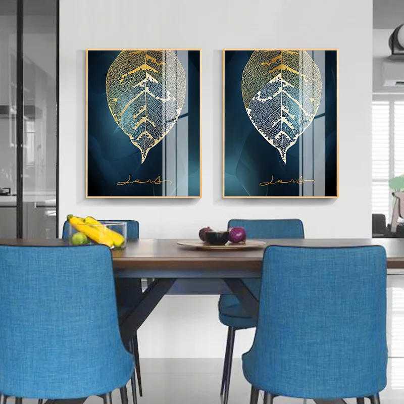 Wall Art Абстрактная живопись роскошные золотые листья Современная живопись маслом картины на холсте постеры с масляной живописью для Гостиная домашний декор в рамке