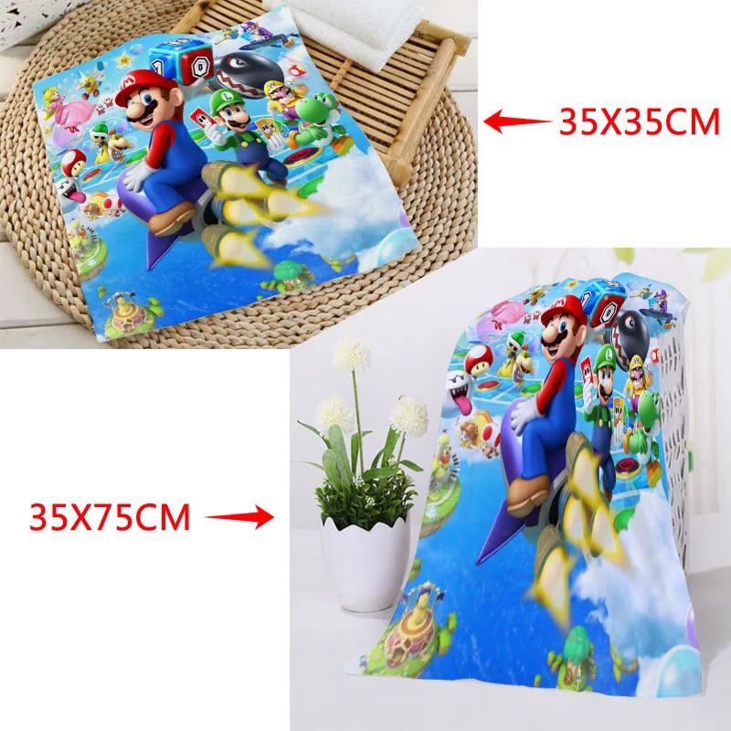 35x35 см, 35x75 см, полотенца на заказ с принтом Super Mario Bros, квадратные полотенца из микрофибры, впитывающие сушки, банные полотенца, мочалка