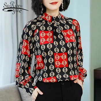 

Fashion Women Blouse 2019 Spring Vintage Style Stand-up Feminine Long Sleeve Wild Office Women Blouse Top 2376 50