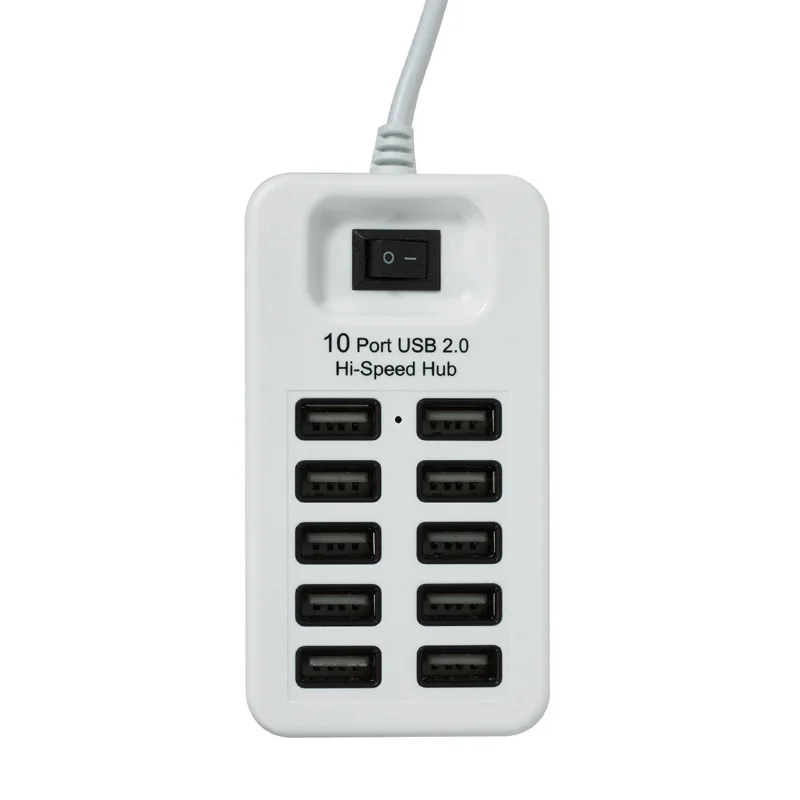 BKSCY usb-хаб 2,0 Мульти USB 2,0 разветвитель 4/7/10 портов Hab с переключателем ВКЛ/ВЫКЛ адаптер для ПК Компьютерные аксессуары usb-хаб - Цвет: 10 Ports Hub white