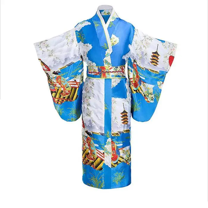 Yukata с Obitage, женская одежда для сна, халат, японское кимоно купальный халат, атласная Новинка, домашняя одежда, одежда для выступлений - Цвет: Blue A
