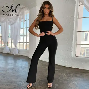 

Maketina 2019 New Bandage Jumpsuits Black Strapy Bandage Jumpsuits Sexy Spandex Bodysuit Long Pants Bodycon Bandage Jumpsuits