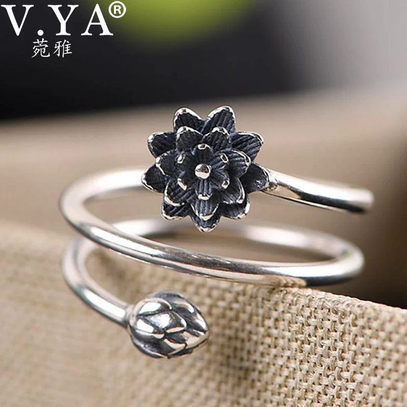 

V.YA 925 Sterling Silver Vintager Rings Winding Shape Lotus Flower Open Rings For Women Lady Sterling-silver-jewelry