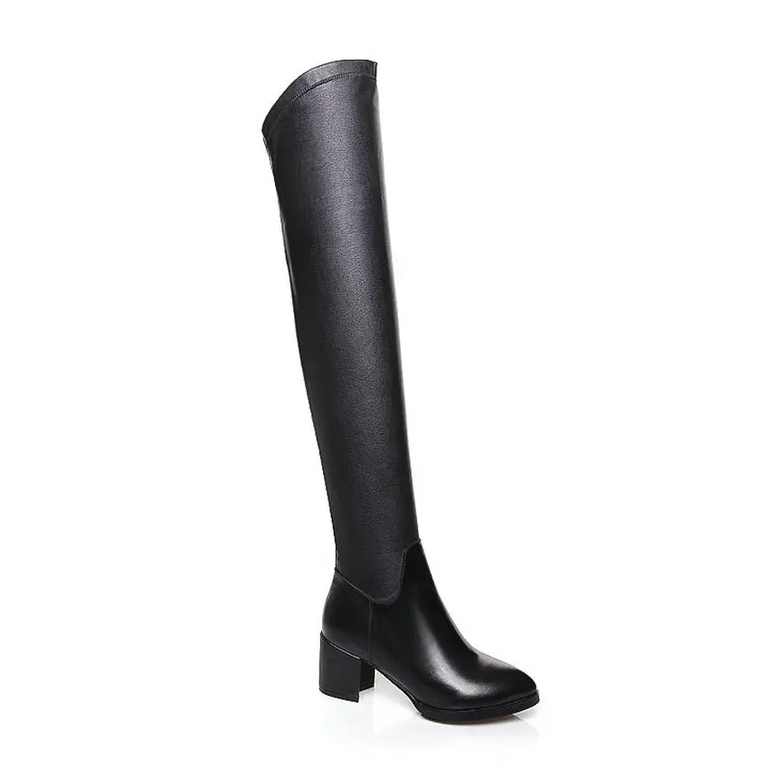 QUTAA/зимние женские сапоги ботфорты из натуральной кожи на молнии и платформе с