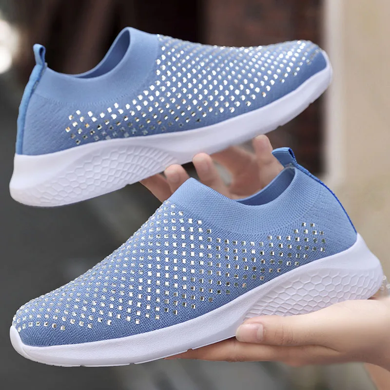 Women's flat shoes casual shoes women's new flying woven casual women's shoes elderly shoes rhinestone socks women's shoes