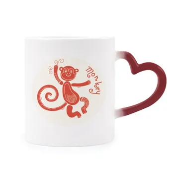 

Year Of Monkey Animal China Zodiac Red Morphing Mug Heat Sensitive Red Heart Cup