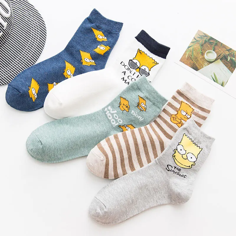 

5pairs/lot Women Socks Cartoon Funny Cotton Socks Simpsons Family Novelty stockings medias de mujer calcetines