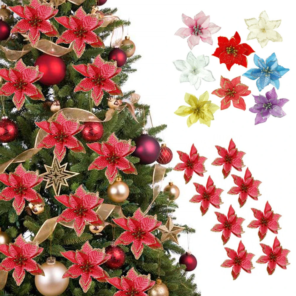 12Pcs Glitter Poinsettia Flower Christmas Wreath Tree Decor Xmas Wedding Garlands Scrapbook Craft | Дом и сад