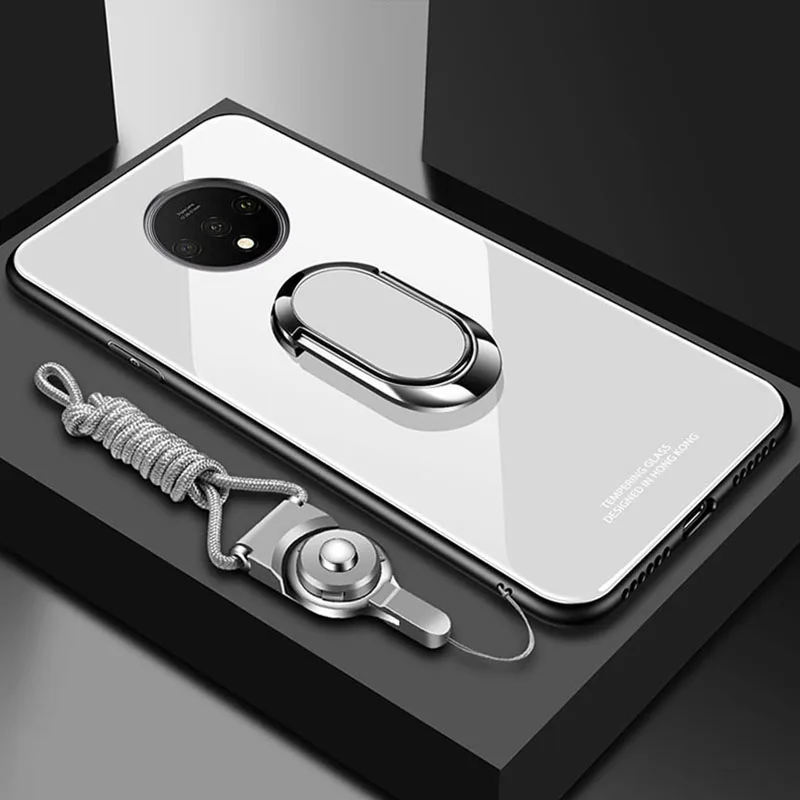 White Чехол OceSap для Oneplus 7T Pro, чехол из твердого закаленного стекла с кольцом-подставкой, Магнитная задняя крышка для One plus 7T 1+ 7T 7 Pro, чехол Coque - Цвет: White