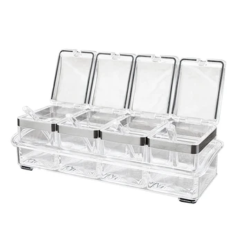 

With Spoons Sugar Dustproof Modern Kitchen Storage Container Condiment Easy Clean Home Cooking Spice Jar Acrylic Seasoning Box