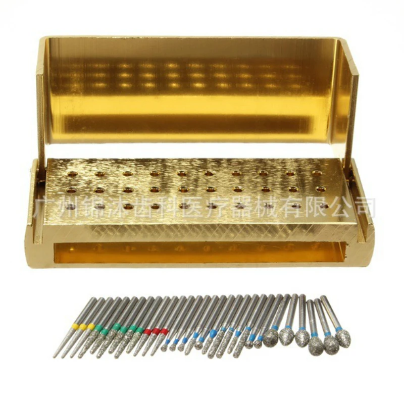 

30 Holes Teech Care Dental Burs Holder + Dental Diamond Burs Drill High Speed Block Alloy Autoclavable Box Kits Dentist Material