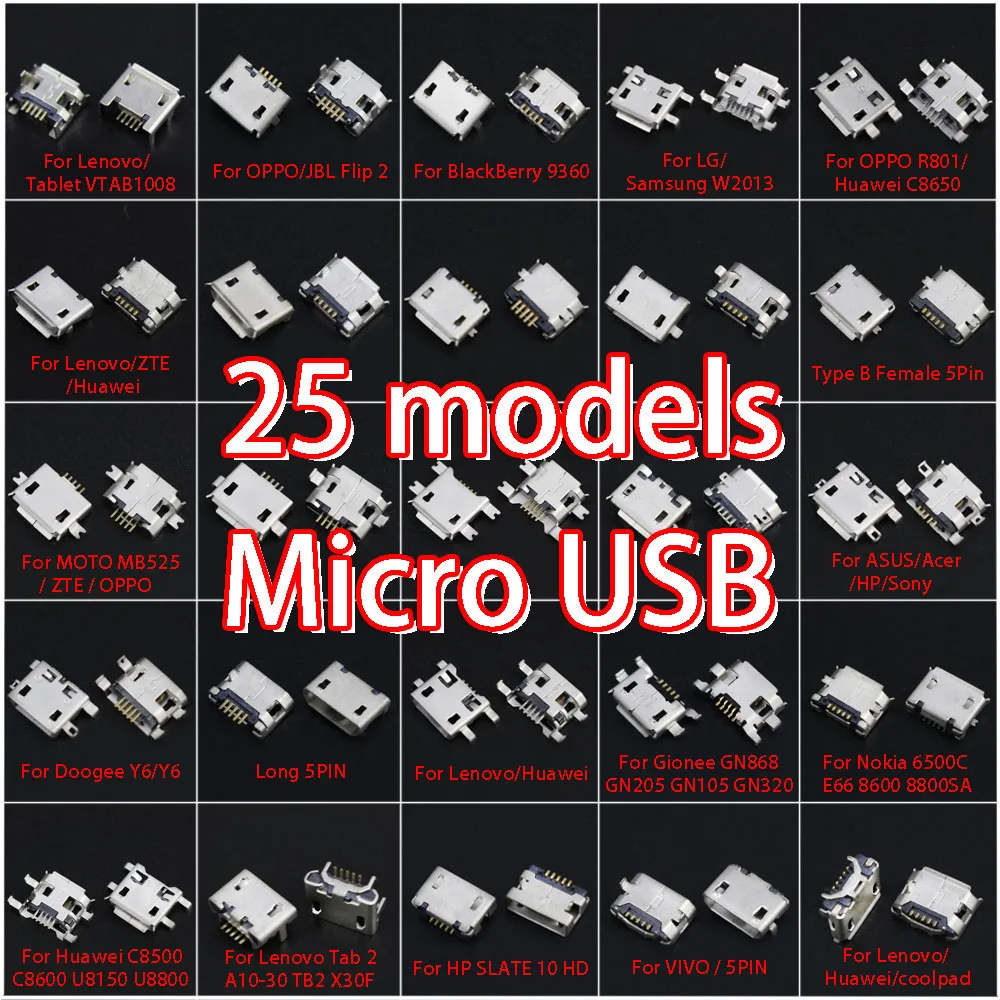 

YuXi 25Models For Lenovo/OPPO/BlackBerry/Sony/Huawei/ASUS/Nokia/HP/Vivo/Gionee Micro mini USB Charger Charging Port jack socket