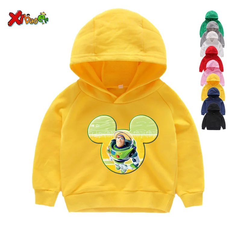 Woody Buzz/толстовки с капюшоном Одежда для маленьких девочек с героями мультфильмов; толстовки с капюшоном Одежда для маленьких девочек с принтом; свитшоты для маленьких мальчиков; 6T
