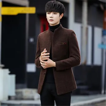 

2018 New Wool blend Winter Coat Men Short Men's Jackets Korean Man Jacket Single Breasted Slim Mens Overcoat 4 color 5xl