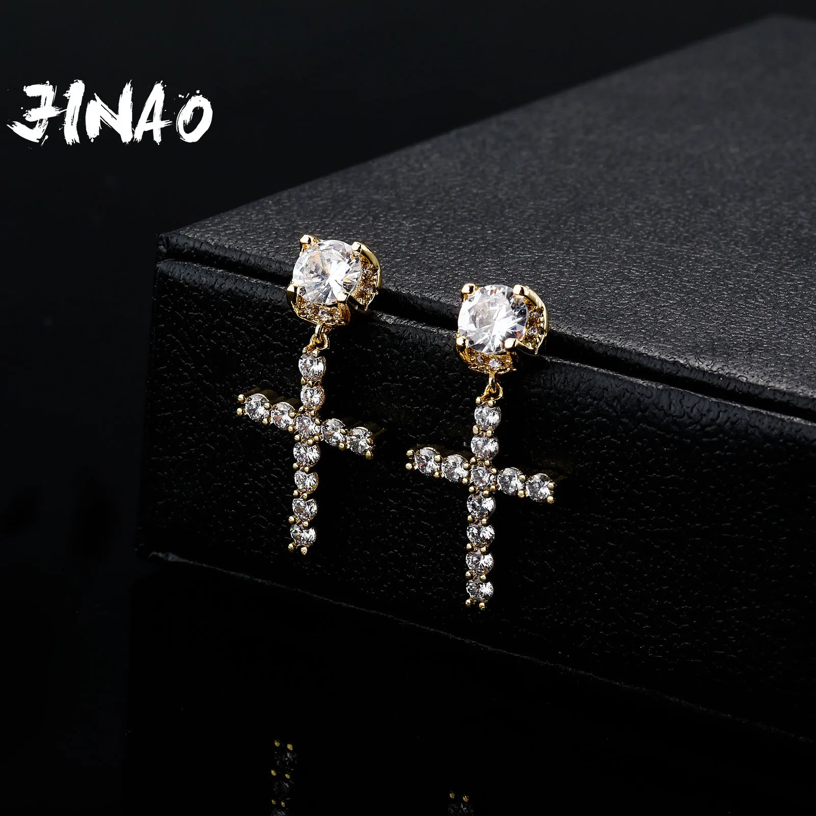 Jinao 2021 New Cross Con 8Mm Zircone Boucle Oreille Femme Personalità Di Alta Qualità Ghiacciata Aaa Cz Orecchini Gioielli Da Donna