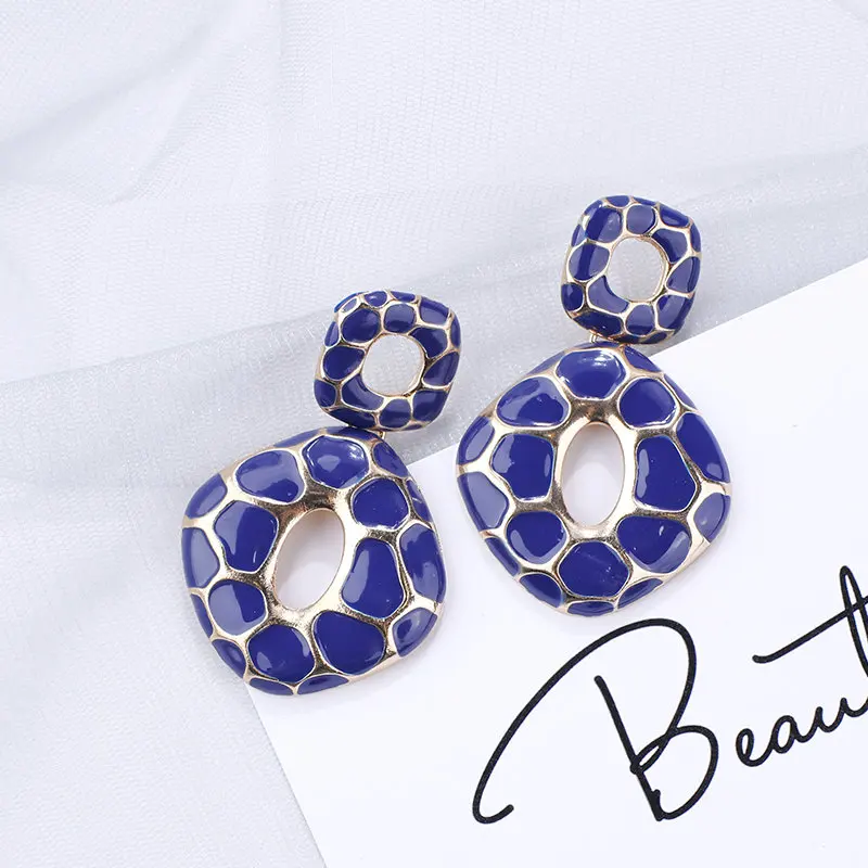 Hdcb3fb72cd784a0cb93a62d0a5de59d0F - AENSOA 2019 Korean Blue Geometric Pendant Earrings Multiple Drop Earrings Trendy Beaded Resin Acrylic Raffia Dangle Earrings