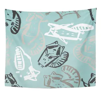 

Animals Black Critters with Cute and Different Cartoon Raccoons Gray Fun Baby Home Decor Tapestry Wall Hanging for Living Room