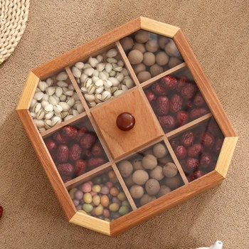 

Wedding Wooden Snack Tray Display Plate Serving Desktop Party Home Organizer Candy Box With Lid Living Room Nuts Food Storage