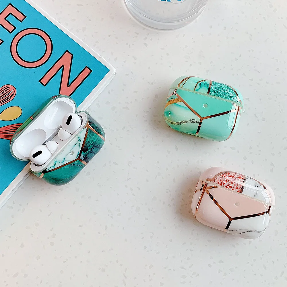 Geometric Case For Airpods Pro Air Pods 3 Soft Cute Marble Electroplated Earphone Protector Case Cover AirPod Charging Box Shell