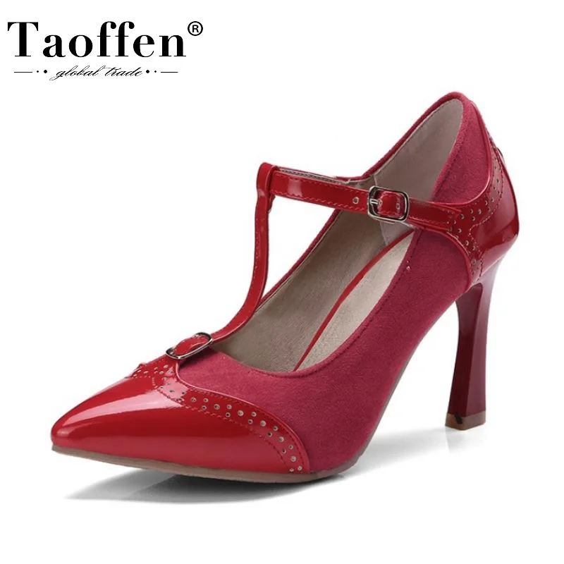 

Taoffen Size 34-48 Women Pumps Office Work T-Strap Shoes Women PU Leather Classics Simple Party Elegant Female Pumps Footwear