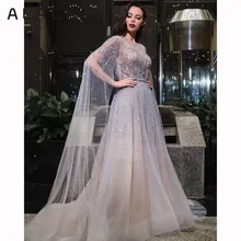 Серебристо-серое роскошное Нарядное вечернее платье с длинными рукавами, съемное вечернее платье, новинка, сексуальное вечернее платье A-word, настоящая фотография